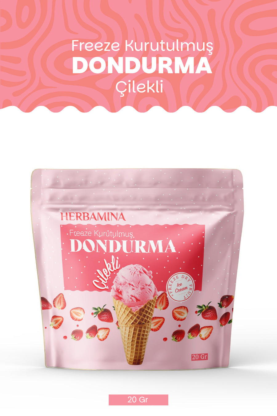 Dondurularak Kurutulmuş Çilekli Dondurma - 20 gr