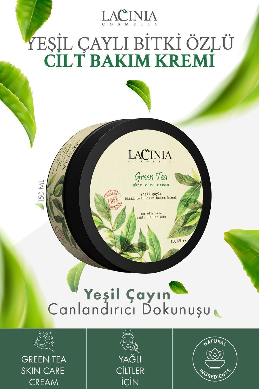 Yeşil Çaylı Bitki Özlü Cilt Bakım Kremi 150 ml El Yüz Ve Vücut Bakımında Kullanıma Uygundur