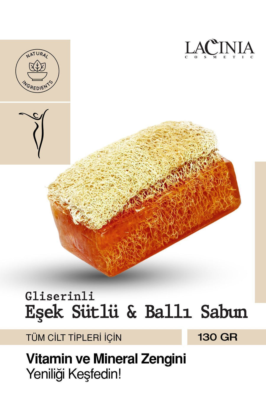 Doğal Kabak Lifli Eşek Sütlü & Ballı Sabun 130 gr Yüz Ve Vücut Bakımı Için Etkilidir