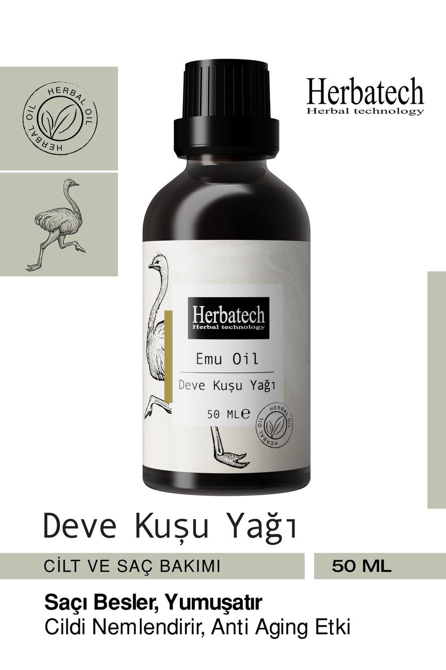 Doğal Deve Kuşu Yağı - Doğal Saf Masaj Saç Ve Cilt Bakım Yağı 50 ml