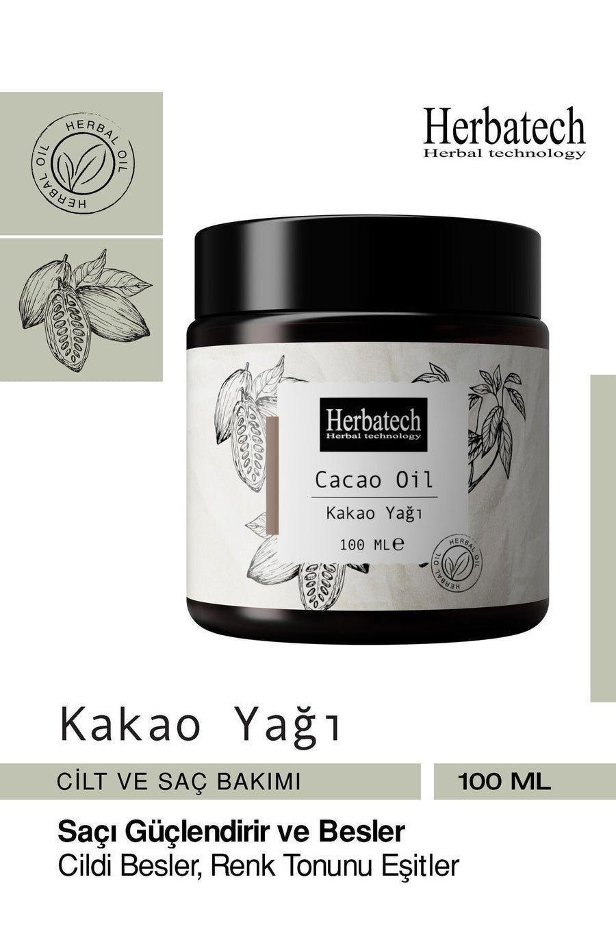 Doğal Kakao Yağı - Hızlı Bronzlaştırıcı Ve Çatlak Karşıtı Vücut Bakım Yağı 100 ml