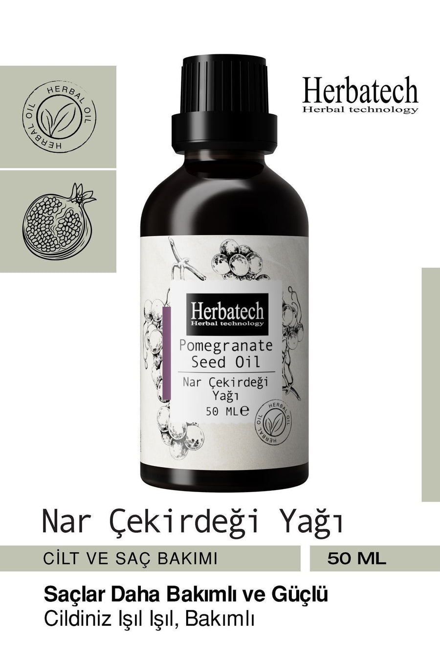 Doğal Nar Çekirdeği Yağı - Yaşlanma Karşıtı Kırışıklık Ve Cilt Bakım Yağı 50 ml