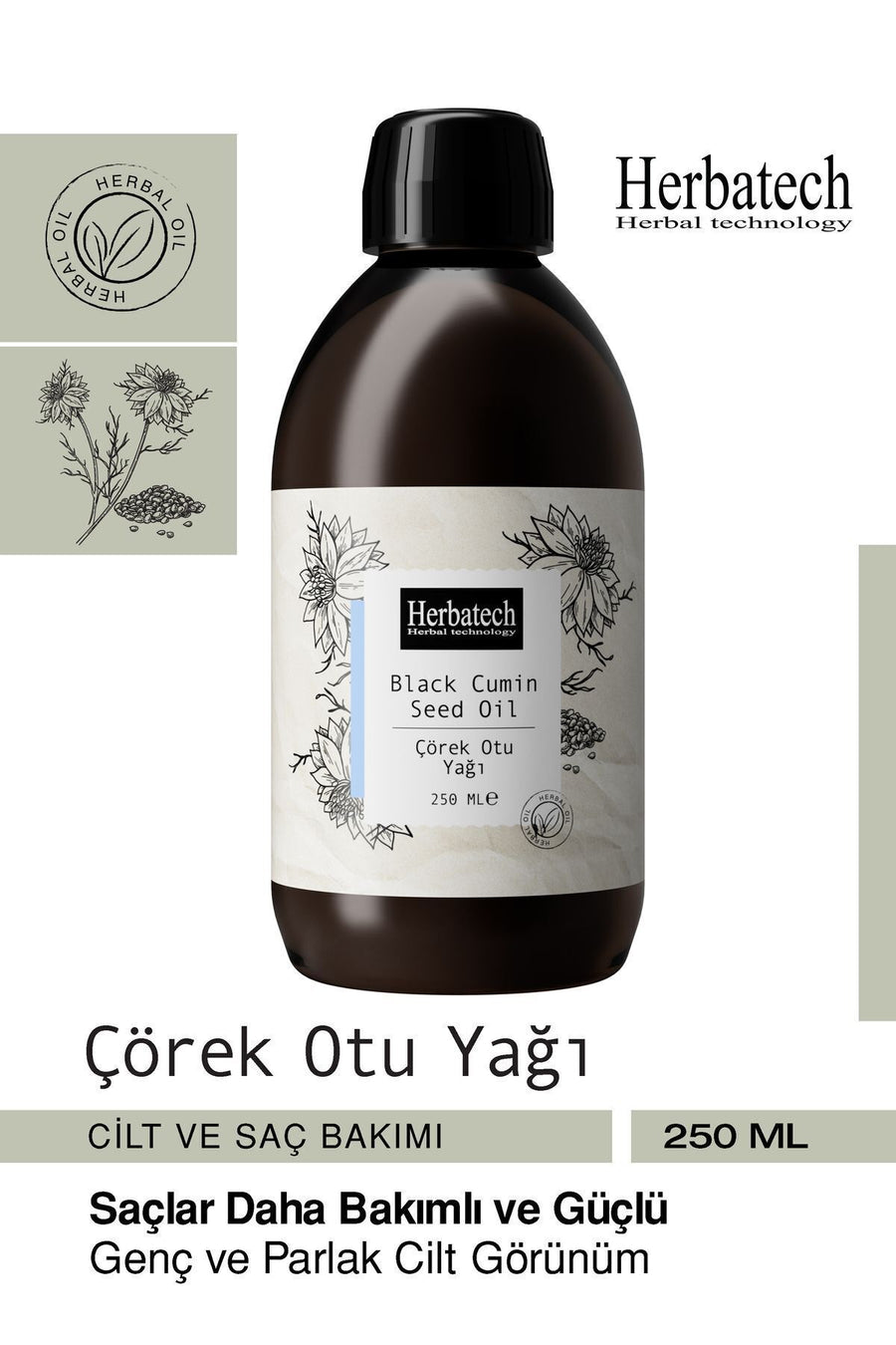 Doğal Çörek Otu Yağı - Dökülme Karşıtı Saç Ve Cilt Bakım Yağı 250 ml