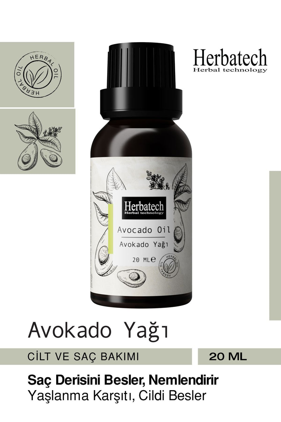 Doğal Avokado Yağı - Yoğun Nemlendirici Saç Ve Göz Çevresi Bakım Yağı 20 ml