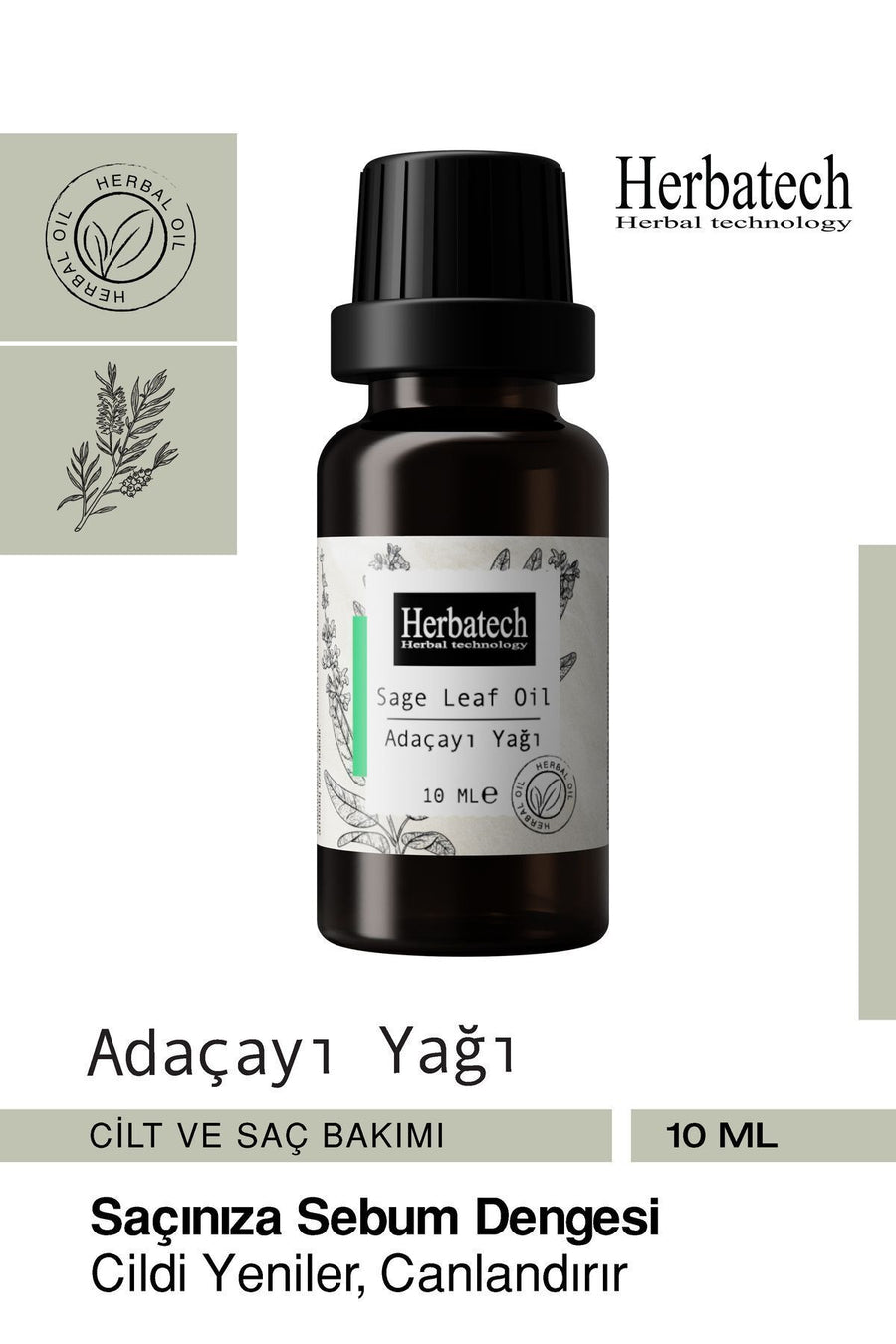 Doğal Adaçayı (Acı Elma) Yağı - , Arındırıcı Ve Cilt Dengeleyici Uçucu Yağ 10 ml